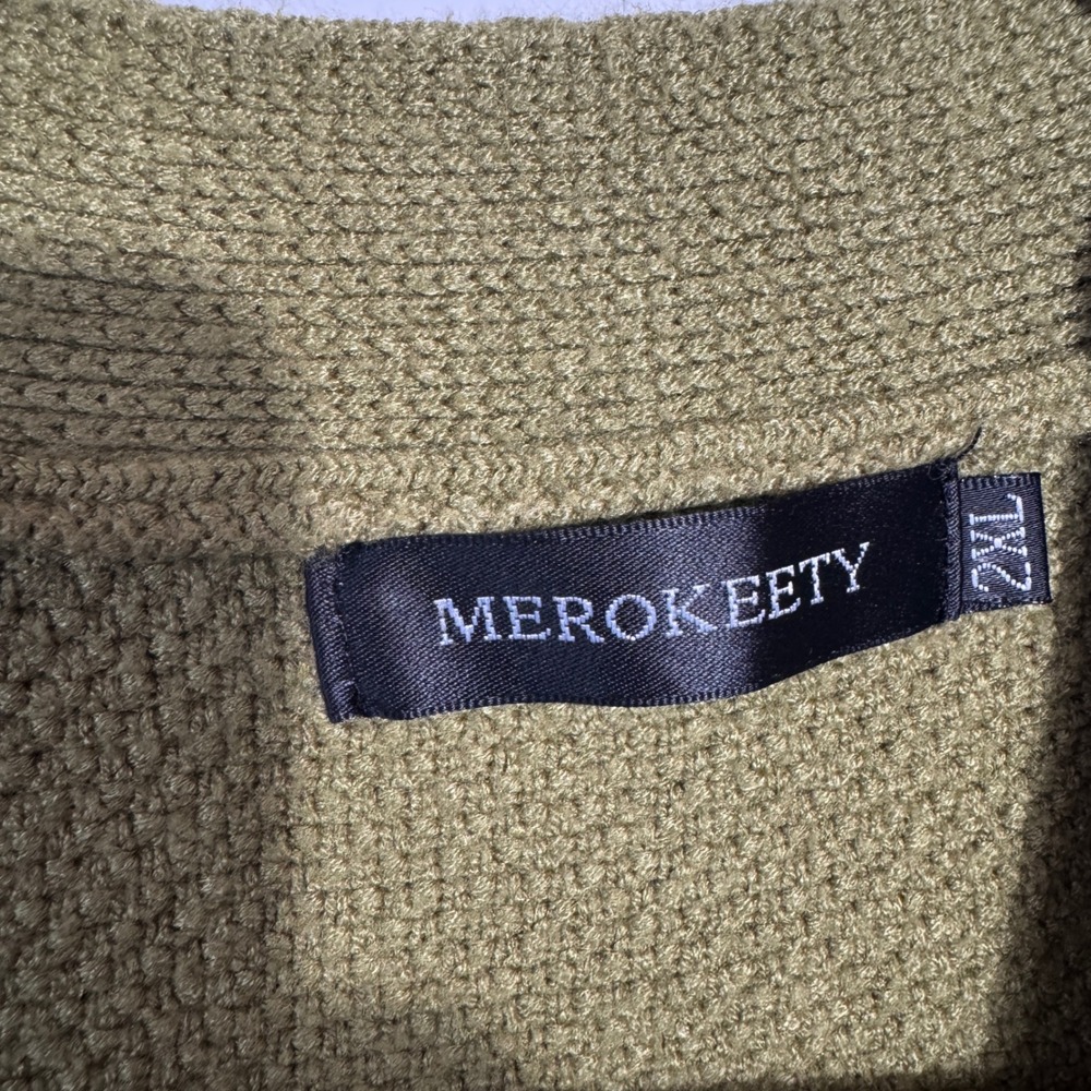 MEROKEETY Cardigan Sweater Womens 2XL Green Open Front Long Sleeve Pockets Boho - Picture 5 of 10